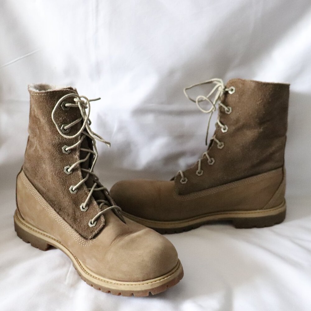 Timberland Womens Brown Teddy Fold Lace‎ Up Waterproof Outdoor Lined Roll Boots